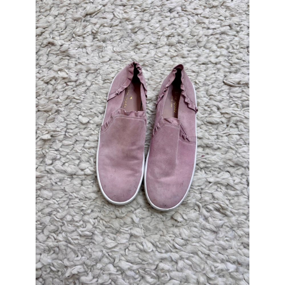 Women's Kate Spade Pink Suede Ruffle Slip-On Sneakers Size 8 Leather upper